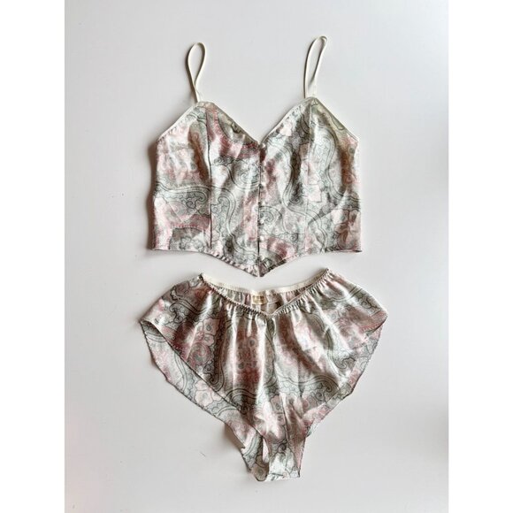 Vintage VICTORIA'S SECRET Paisley Satin Camisole Tap Pants Shorts Set, Size S - Picture 1 of 10